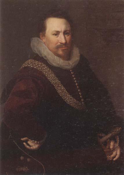 unknow artist Portrait of a Gentleman,half-length,wearing a crimson jacket,with a black mantle Germany oil painting art